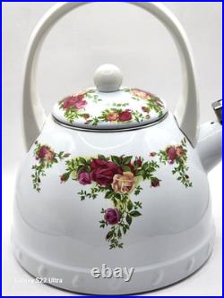Royal Albert 1962 OLD COUNTRY ROSES Metal Whistler Tea pot Kettle and Lid