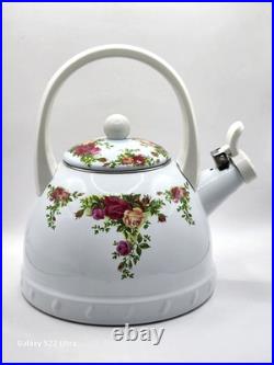 Royal Albert 1962 OLD COUNTRY ROSES Metal Whistler Tea pot Kettle and Lid