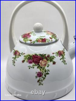 Royal Albert 1962 OLD COUNTRY ROSES Metal Whistler Tea pot Kettle and Lid