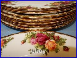 Royal Albert 1962 Old Country Roses 22k trim Dinner Plates 10.5 in. Lot 8 pcs