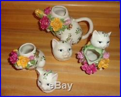 Royal Albert 1962 Old Country Roses Cat Teapot Set Creamer Sugar Kittens