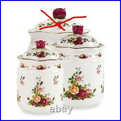 Royal Albert 267078 Old Country Roses Canisters Set DEFECT large Lid is Cracked