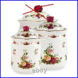 Royal Albert 267078 Old Country Roses Canisters Set DEFECT large Lid is Cracked