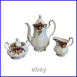 Royal Albert 3 Piece Old Country Roses Coffee Pot, Creamer & Sugar Bowl Lid 1962