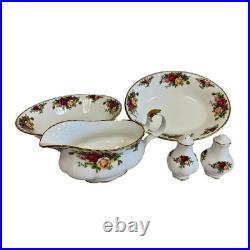 Royal Albert 5 PC Old Country Roses 1962 Gravy Boat Vegetable Bowl Salt Pepper