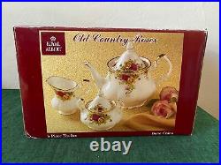 Royal Albert Bone China OLD COUNTRY ROSES 3 Pc Tea Set Teapot Sugar Creamer NEW