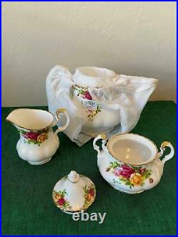 Royal Albert Bone China OLD COUNTRY ROSES 3 Pc Tea Set Teapot Sugar Creamer NEW