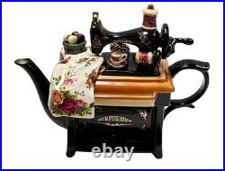 Royal Albert Cardew Large Teapot Sewing Machine Infusion Old Country Roses 1988