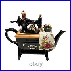Royal Albert Cardew Large Teapot Sewing Machine Infusion Old Country Roses 1988