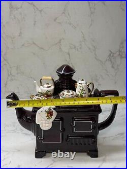 Royal Albert Cardew Old Country Roses Earthenware Kitchen Stove Teapot Rare Royal Albert Cardew Old Country Roses Earthenware Kitchen Stove Teapot Rare