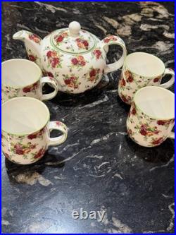 Royal Albert China Old Country Roses Afternoon Tea Collection Tea Pot + 4 Cu