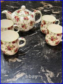 Royal Albert China Old Country Roses Afternoon Tea Collection Tea Pot + 4 Cu