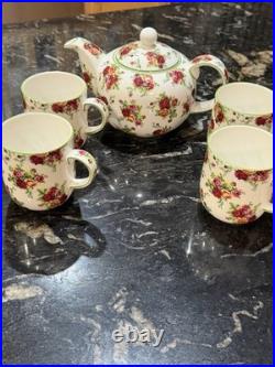 Royal Albert China Old Country Roses Afternoon Tea Collection Tea Pot + 4 Cu