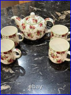Royal Albert China Old Country Roses Afternoon Tea Collection Tea Pot + 4 Cu