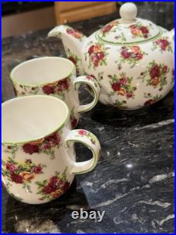 Royal Albert China Old Country Roses Afternoon Tea Collection Tea Pot + 4 Cu