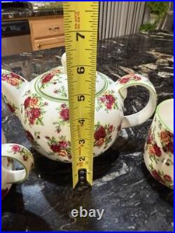 Royal Albert China Old Country Roses Afternoon Tea Collection Tea Pot + 4 Cu