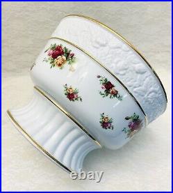 Royal Albert China Old Country Roses Sculpted Punch Bowl with 12 Cups Never Used