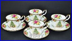 Royal Albert Christmas Magic 8 Pc Set 4x Tea Cups & Saucers Old Country Roses