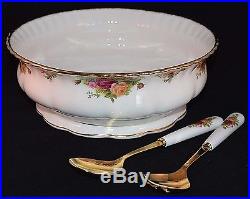 Royal Albert ENGLAND Old Country Roses LG SALAD SERVING BOWL withGOLD FORK & SPOON