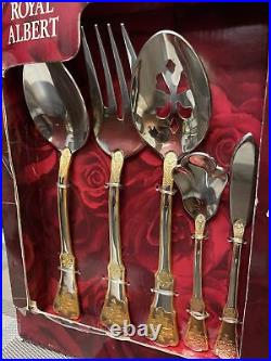 Royal Albert Flatware Old Country Roses Service 12 Serving Spoon Fork 65pc Chest