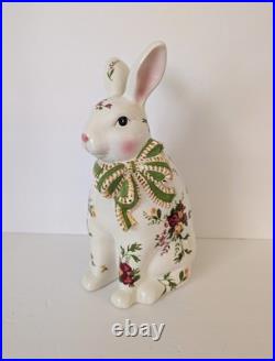 Royal Albert Large Old Country Roses Green Gold Bow Bunny Rabbit Figure 12 HTF