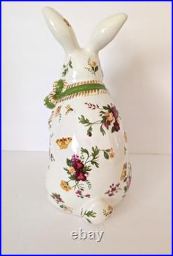 Royal Albert Large Old Country Roses Green Gold Bow Bunny Rabbit Figure 12 HTF