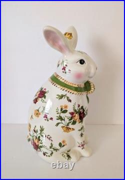 Royal Albert Large Old Country Roses Green Gold Bow Bunny Rabbit Figure 12 HTF
