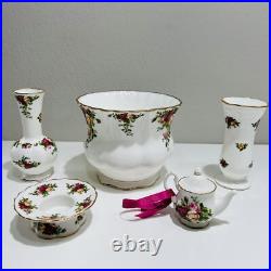 Royal Albert Lot Old Country Roses Vases Candleholder Ornament Bone China 1962 Royal Albert Lot Old Country Roses Vases Candleholder Ornament Bone China 1962