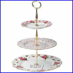 Royal Albert New Country Roses Vintage Formal 3-Tier Cake Stand, White, New, Fre