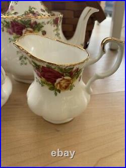 Royal Albert OLD COUNTRY ROSES 3 Pc TEA SET TEAPOT, SUGAR & CREAMER
