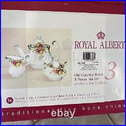 Royal Albert OLD COUNTRY ROSES 3 Pc TEA SET TEAPOT, SUGAR & CREAMER NEW / BOX