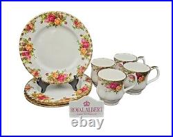 Royal Albert OLD COUNTRY ROSES 4 Salad Plates & 4 Mugs MINT ENGLAND Bone China
