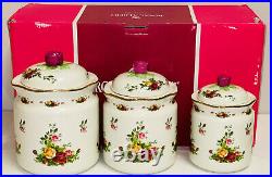Royal Albert OLD COUNTRY ROSES 6 PC CANISTER SET ROSE KNOBS ON LIDS NIB