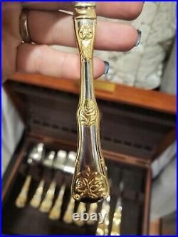 Royal Albert OLD COUNTRY ROSES Pattern Stainless Steel Gold Accent 40pc FLATWARE