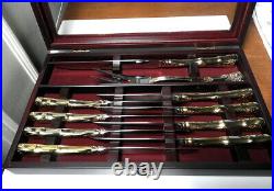 Royal Albert OLD COUNTRY ROSES Stainless/Gold STEAK KNIVES/Carving Set, withCase