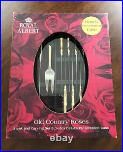 Royal Albert OLD COUNTRY ROSES Steak Knives & Carving Set withCase 18/10 Stainless