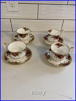 Royal Albert OLD COUNTRY ROSES TEA SET TEAPOT SUGAR & CREAMER & 4 Cups Saucers