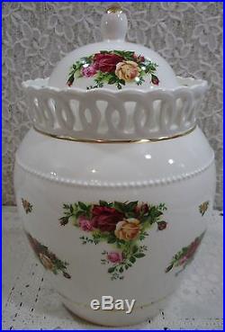 Royal Albert Old Country Rose Large Pierced Biscuit Barrel Cookie Jar NEW In Box