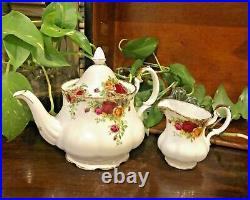 Royal Albert Old Country Rose Tea pot and creamer with Gold Edge Pink Roses