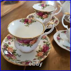 Royal Albert Old Country Rose tea set pot 4 cups saucers creamer sugar bowl tray