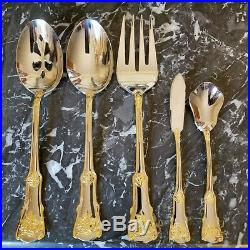 Royal Albert Old Country Roses 125 Pc Flatware Set Glossy Stainless Gold Accents