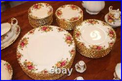Royal Albert Old Country Roses 12 Place Settings & Crystal & Gold Stemware