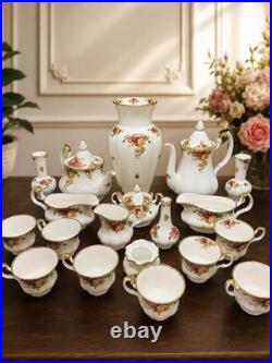Royal Albert Old Country Roses 19pc Bone China Tea Coffee Set Vases Gold Trim