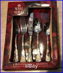 Royal Albert Old Country Roses 20 Pc Silverware Serving Set for 4 Stainless NEW