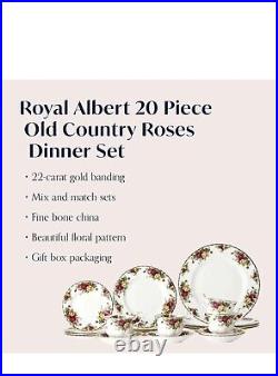 Royal Albert Old Country Roses 20-Piece Dinnerware Set, Bone China Antique