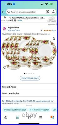 Royal Albert Old Country Roses 20-Piece Multicolor Bone China Floral Set
