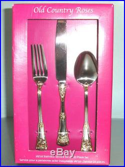 Royal Albert Old Country Roses 20 Piece Stainless Service For 4 Gold Trim