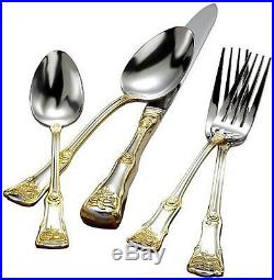Royal Albert Old Country Roses 20 Piece Stainless Service For 4 Gold Trim