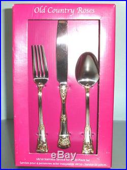 Royal Albert Old Country Roses 20 Piece Stainless Service For 4 Gold Trim New