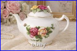 Royal Albert Old Country Roses 3D Rose Bouquet Butterfly Gold Trim Teapot